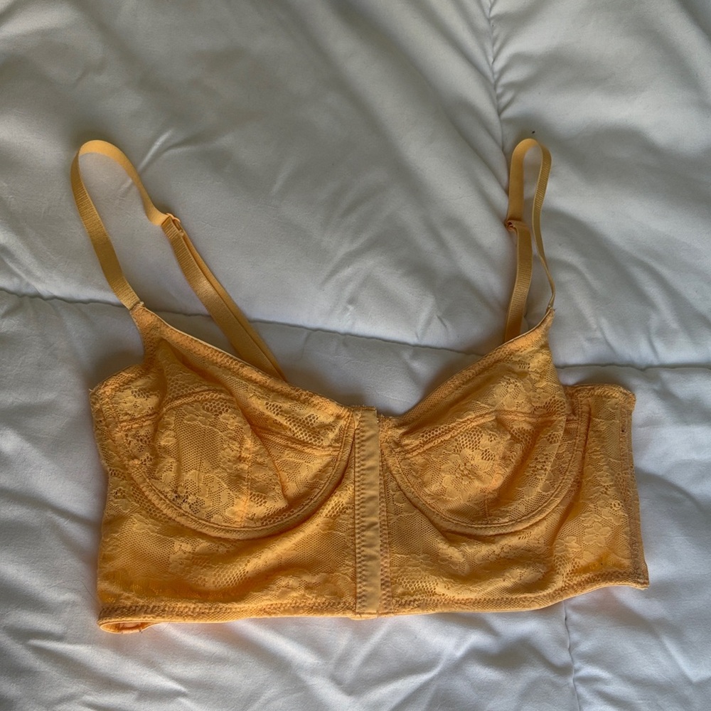 Free People Lace Longline Bralette in Mustard
